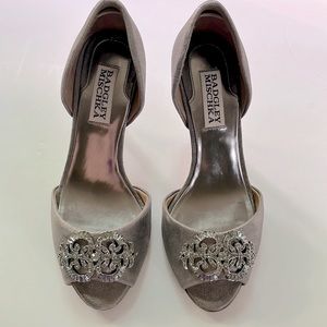Badgley Mischka peep toe Pumps with jeweled buckle